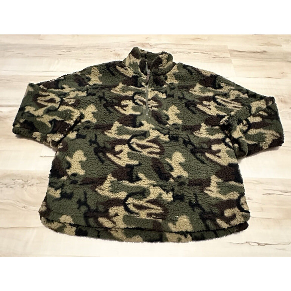 Elodie Women Large Jacket 1/4 Zip Fleece Camo Printed Oversize - Picture 1 of 7